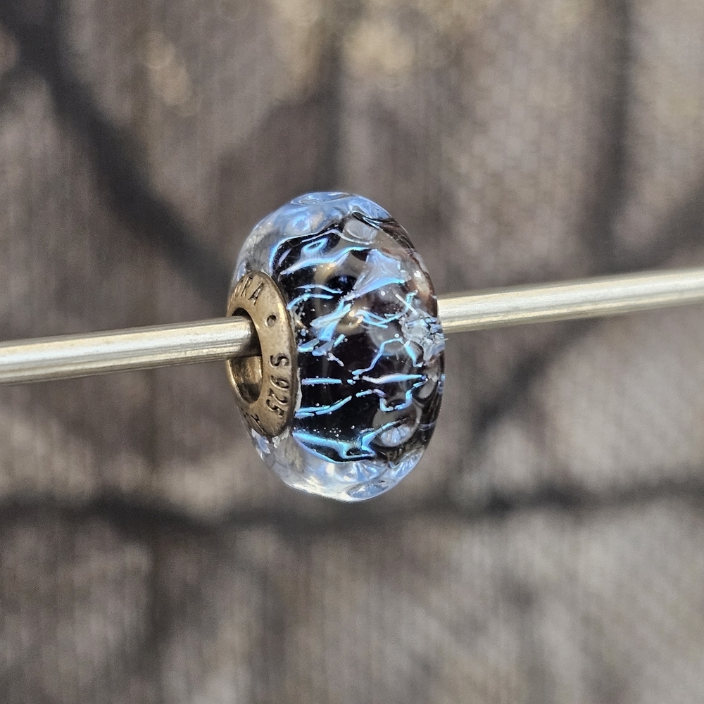 Pandora Wavy Dark Blue Murano Glass Ocean Charm 925 ALE Authentic